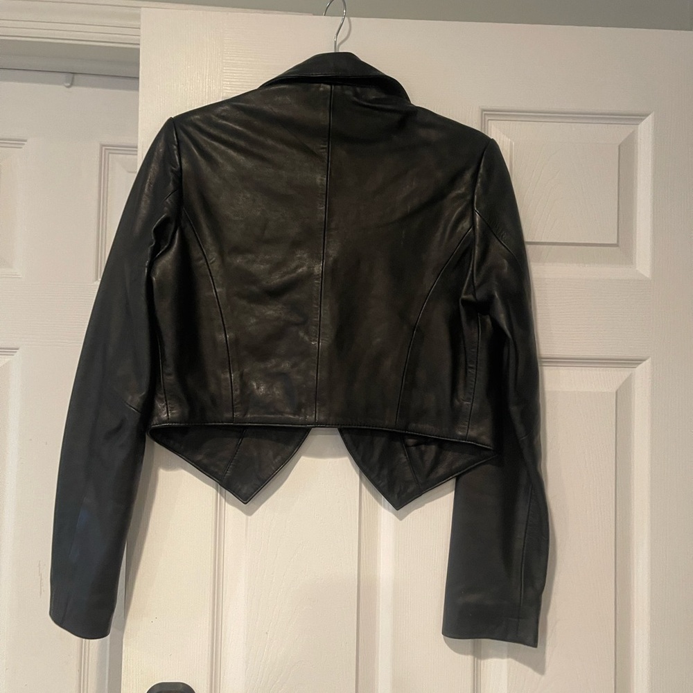 Soft black leather cropped blazer